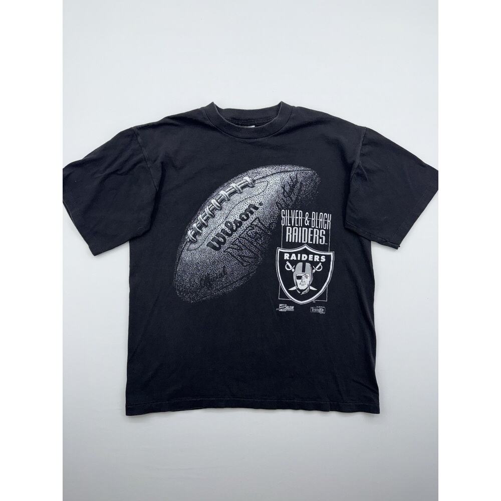 VTG 90's Raiders Football Single Stitch Silver & Black Salem T-shirt size Large